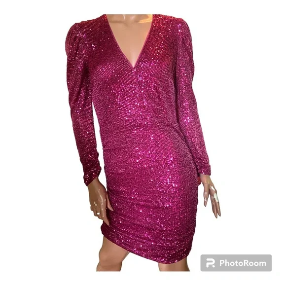casual festive dress code Blush Pink Glitter Wrap Mini Dress – Spaghetti Strap – Once Mine by Renu  Chandra main image 0